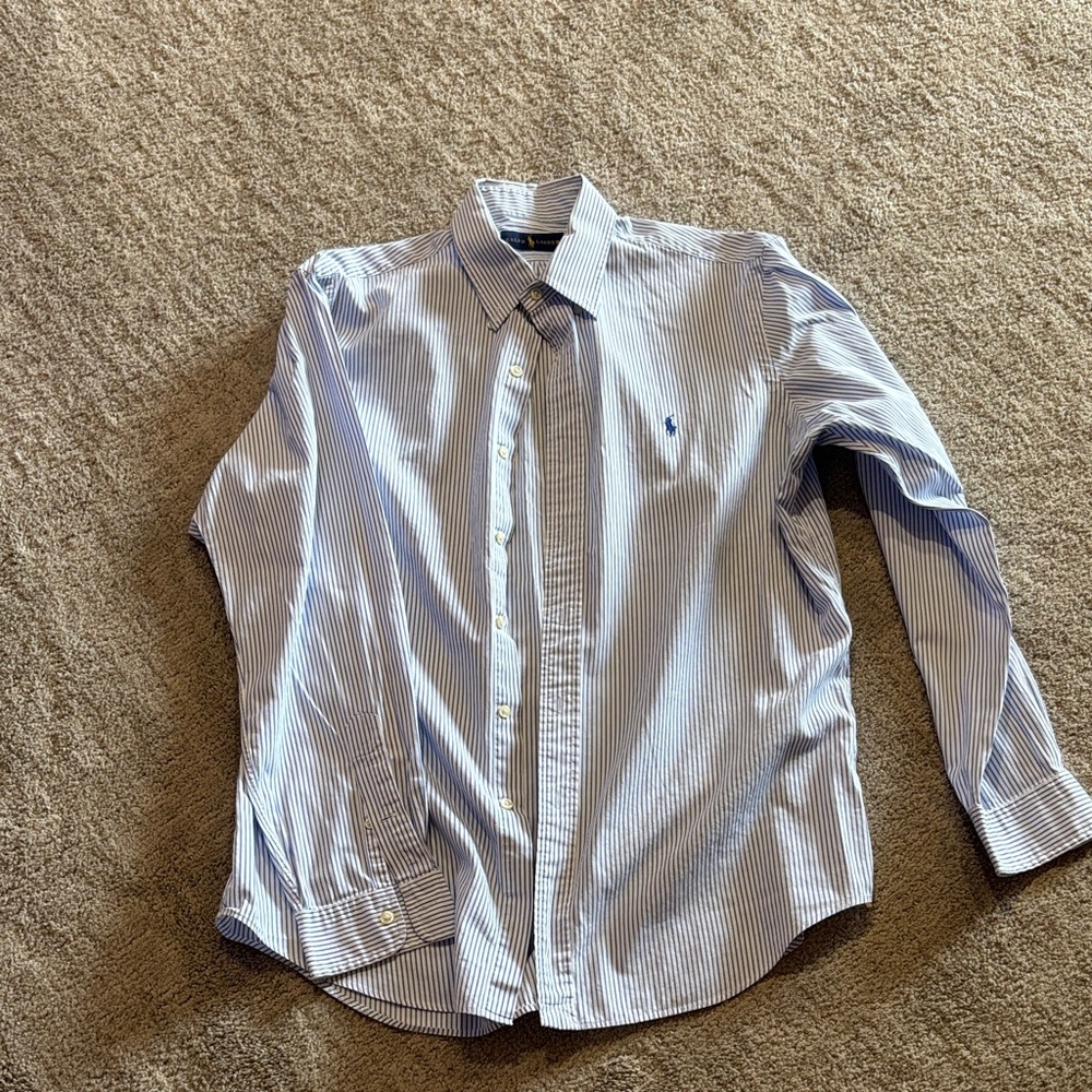 Ralph Lauren Men's Blue and White Striped Shirt